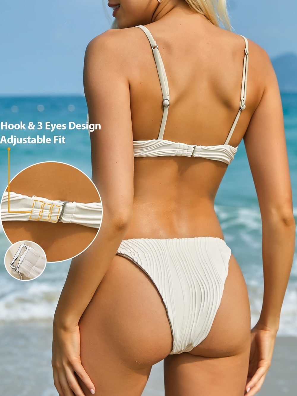 Zaful Cream Textured Ribbed Bikini Set